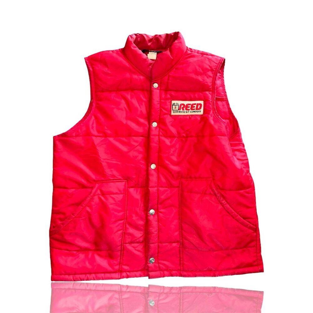 Vintage Swingster 70’s Red Puffer Vest Men's L Retro Casual Logo Patch: Snap Up